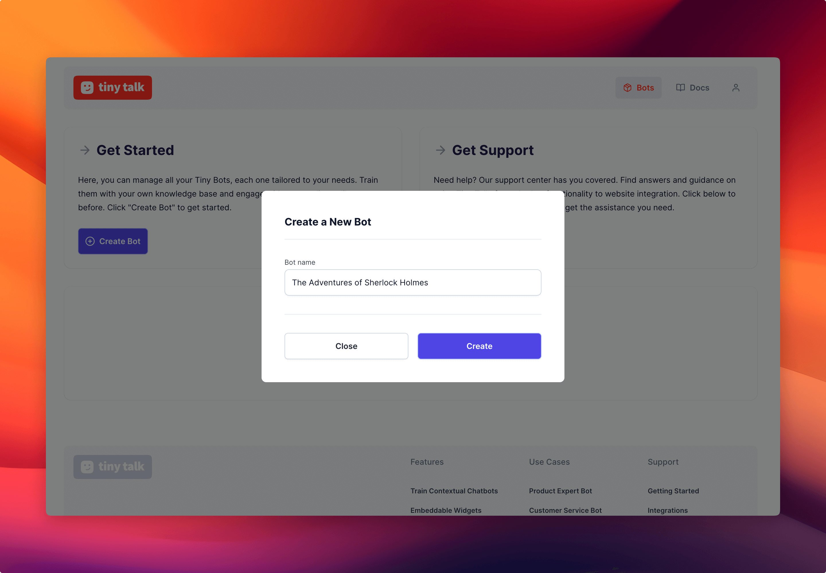 Once you login, you can create a new bot and give it a name